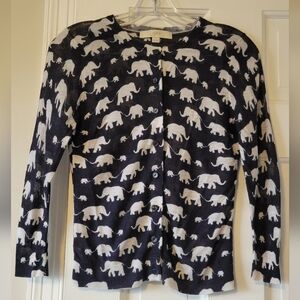 LOFT Navy and White Elephant Cardigan